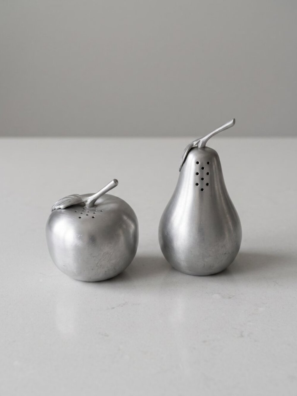 Vintage WEB Pewter Apple Pear Salt Pepper Shakers 1984 New Corks Patina